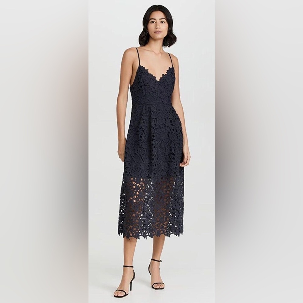 ASTR Navy Lace Pattern Medium Midi Length Dress